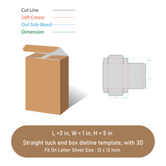 Straight tuck end teblate box dieline template, and 3D, vector file