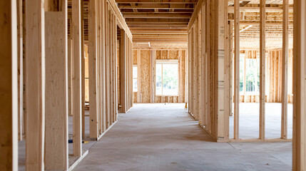 An interior construction site in progress, showing the installation of drywall for walls