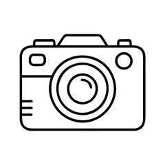 A simple black and white camera illustration showcasing minimalistic design with clear outlines, perfect for artistic projects or graphic design elements