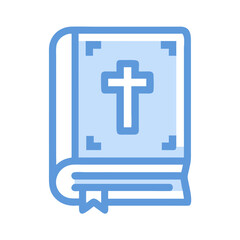 Obraz premium A beautifully designed light blue Bible with a cross on the cover, resting on a clean surface, symbolizing faith and spirituality
