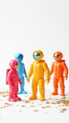 A group of colorful space men and women are gathered together
