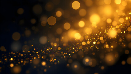 Abstract Golden Particles on Dark Background with Magical Bokeh Effect