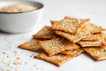 Fototapeta premium Homemade crackers with sesame seeds embedded