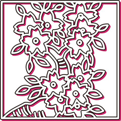 カラーシャドウ正方形シンプル花札　弥生　桜　3月　桜のカス