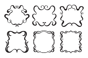 Vector graphic design template,  art nouveau floral style frame and logo, minimalistic ornate border, divider and frame decoration, for packaging, branding, invitations, tattoo silhouette illustration