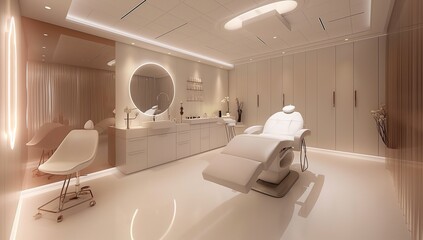 Step into the serene and luxurious modern spa treatment room adorned with elegant decor, providing a calming sanctuary for relaxation and rejuvenation. Pamper yourself and embrace tranquility