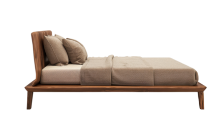 Double bed side view on white transparent background
