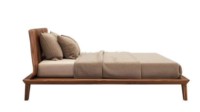 Double bed side view on white transparent background
