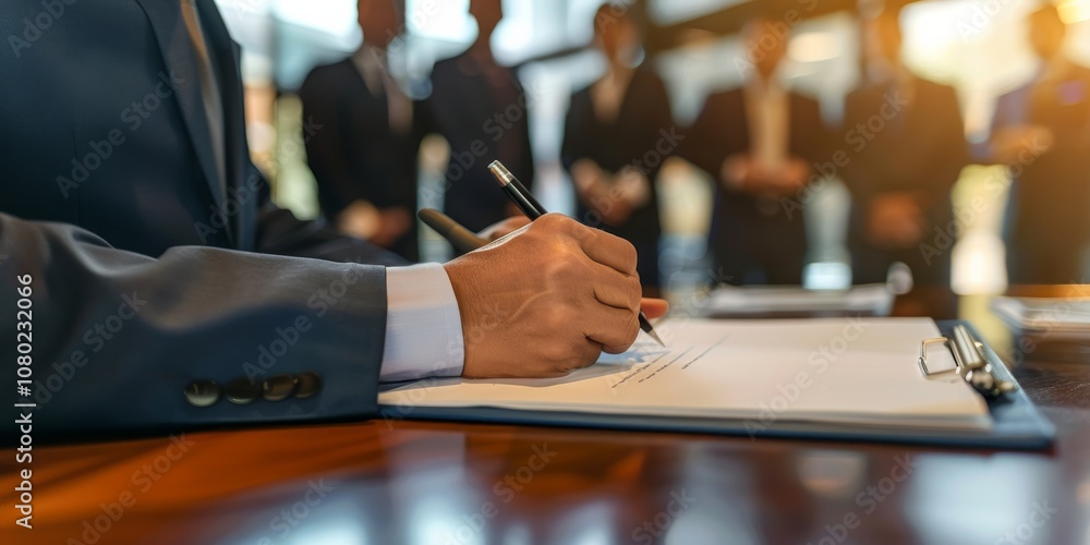 Fototapete signing legal documents in a professional setting is a significant achievement, indicating the execu