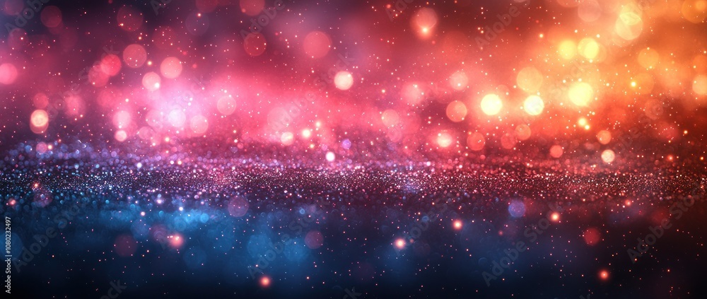 Wall mural golden cosmic dust and sparkles floating through a dark blue and black space background generative a