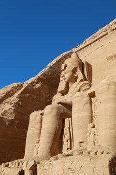 giant sculpture of pharaon ramses II in abu simbel temple