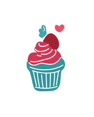 Cartoon-style strawberry cupcake for a fun and appetizing vibe