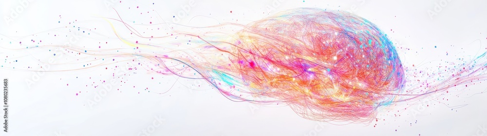 Aufkleber Abstract representation of a jellyfish with colorful trails and particles.