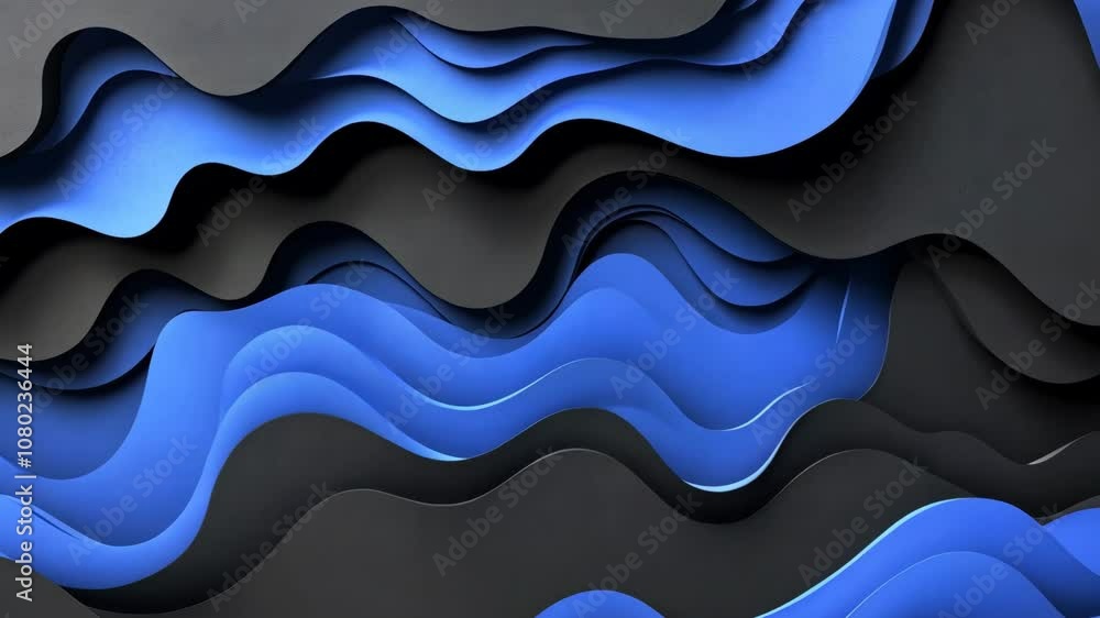 Poster abstract waves of blue and black paper create a dynamic visual