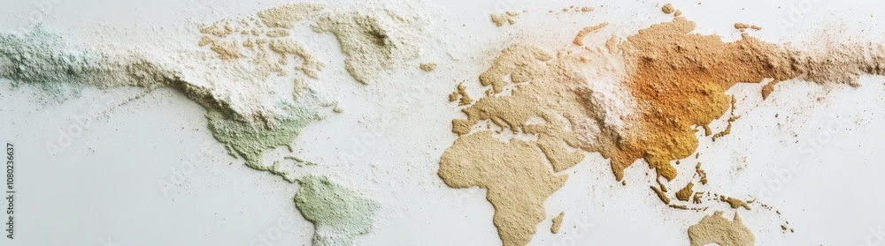 Poster a world map created using colorful powders, symbolizing diversity and global unity.
