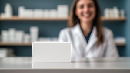 Pharmacy countertop with unlabeled medicine, symbolizing healthcare and professionalism.