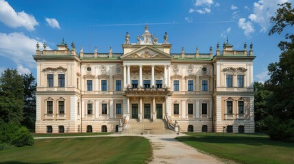 Fototapeta premium Elegant Architectural Masterpiece Surrounded by Lush Greenery