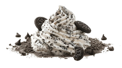 Dollop of cookies and cream ice cream on white transparent background
