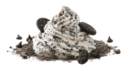 Dollop of cookies and cream ice cream on white transparent background
