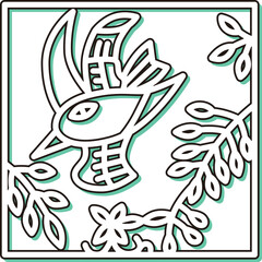 カラーシャドウ正方形ミニ花札　卯月　藤　不如帰　4月　藤に不如帰