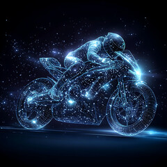 Digital motorcycle racing in abstract futuristic concept photos