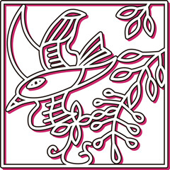 カラーシャドウ正方形シンプル花札　卯月　藤　不如帰　4月　藤に不如帰