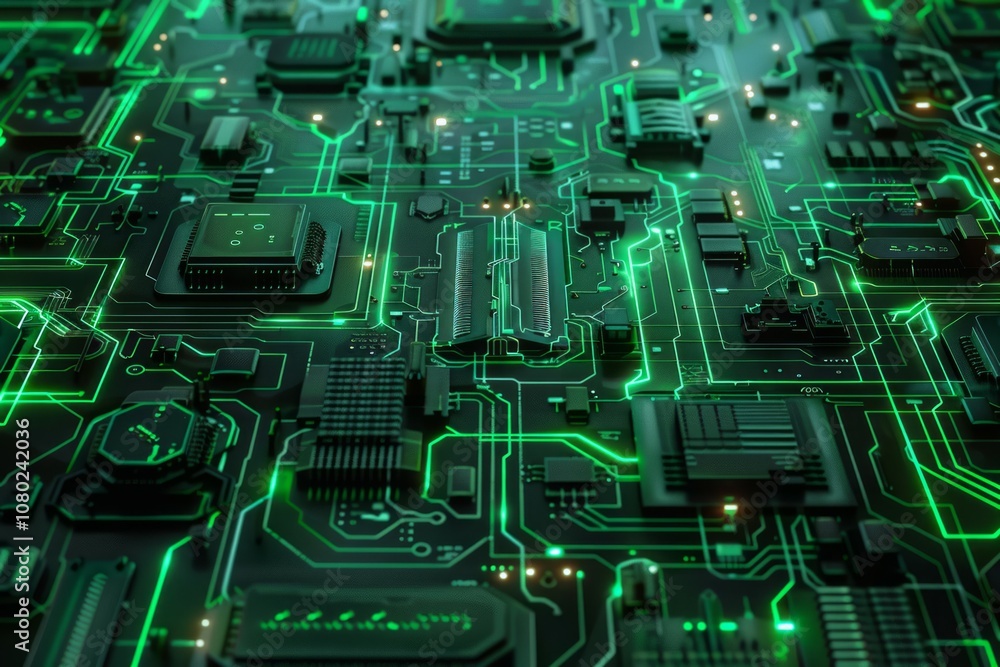 Poster circuit board. electronic computer hardware technology. motherboard digital chip. neural network ai 
