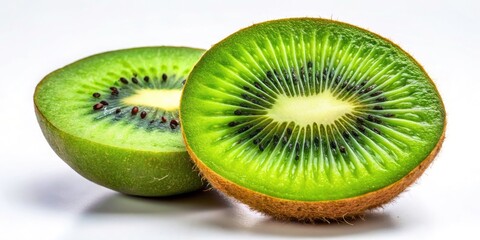 Vibrant Green Kiwi Fruit with a Slice Missing Captured from Above - Drone Photography for Fresh Food Visuals