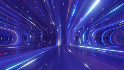 3d render. Abstract scientific digital wallpaper. Glowing neon lines inside the virtual space. Ultraviolet background