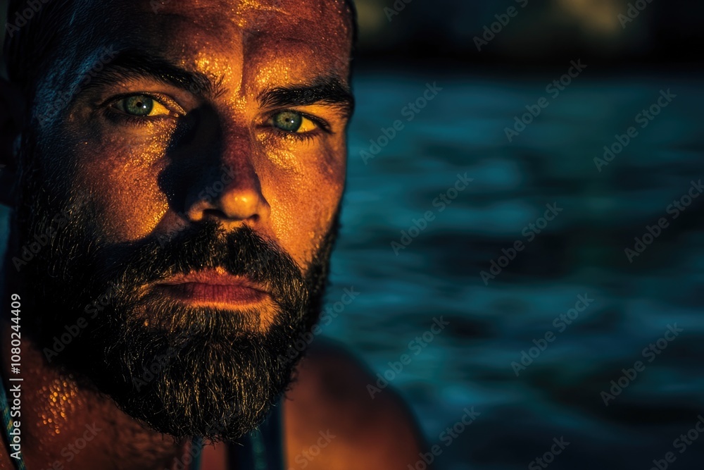 Aufkleber a close-up shot of a man's face with a beard, suitable for use in illustrations or portraits