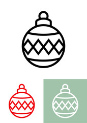 Decoración de Navidad. Logo con bola de navidad con líneas en zigzag o rombos con línea exterior para tarjetas y felicitaciones