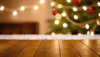 Wood Table on Blurred Christmas Tree Background Festive Mockup Dark Wood Table Top 10