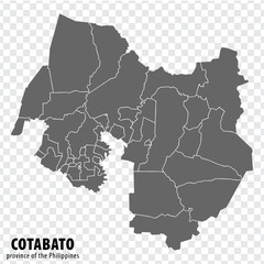 Blank map Cotabato  of Philippines. High quality map Province of Cotabato with districts on transparent background for your web site design, logo, app, UI.  Republic of the Philippines.  EPS10.