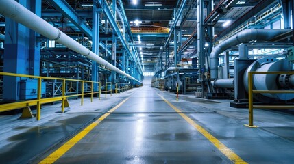 Modern Industrial Factory Interior with Machinery and Pipes