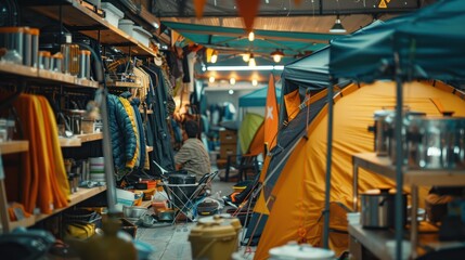 Fototapeta premium complete and modern camping equipment rental warehouse