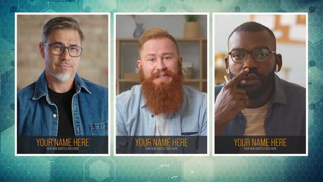 Science Video Interview Display for Three Participants. Split Multi Screen.