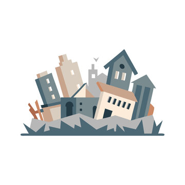 buildings collapsing, geometric style, disaster scene clip art preview
