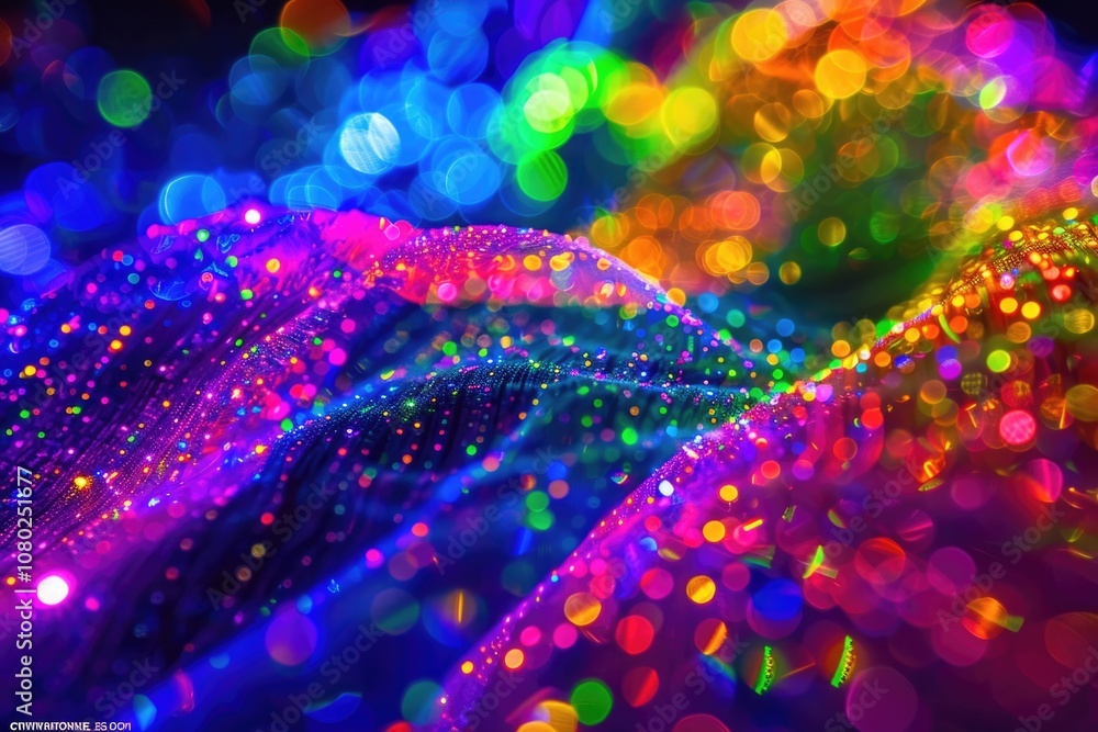 Aufkleber a close-up shot of a colorful umbrella with lights shining in the background, great for use in party
