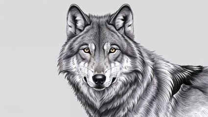 Realistic wolf illustration with piercing yellow eyes