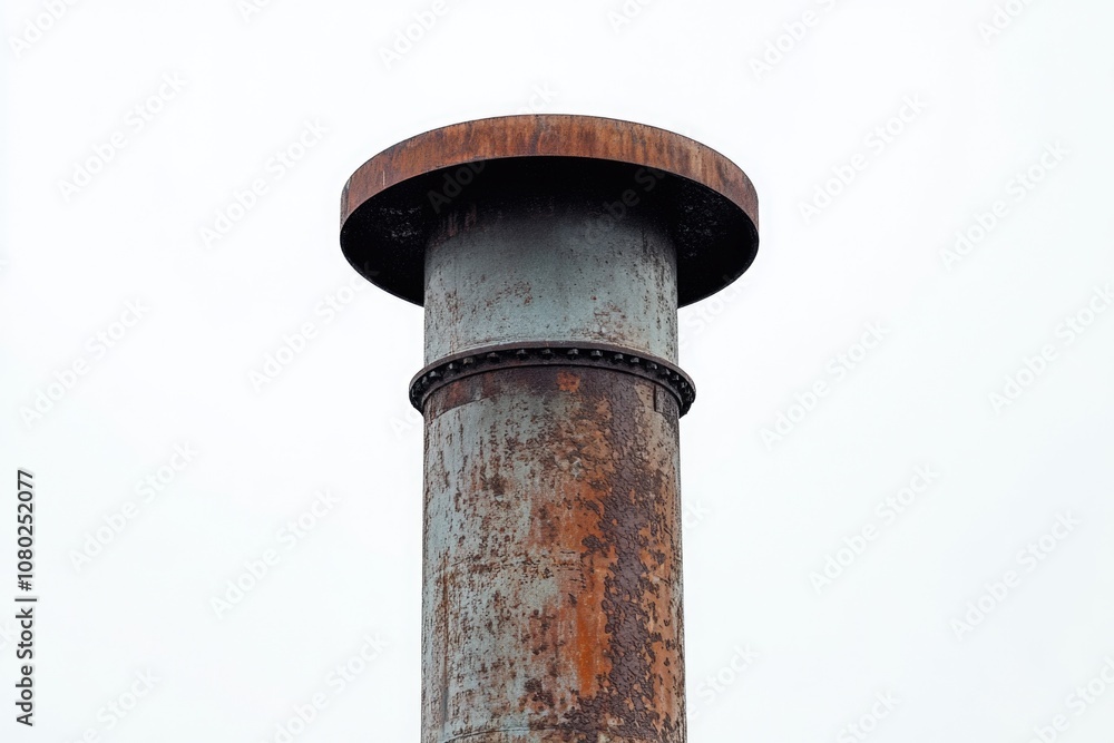 Poster a rusty metal pipe with a clock on top
