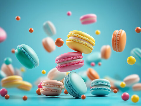 Celebrating Color Floating Macarons with a Burst of Playful Energy