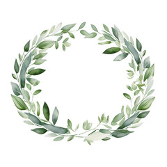Green Leaves Watercolor Circle Frame Isolated on Transparent Background, Botanical Floral Border Design, Ideal for Nature-Themed Projects, Wedding Invitations, Eco Decor Elements, Generative AI