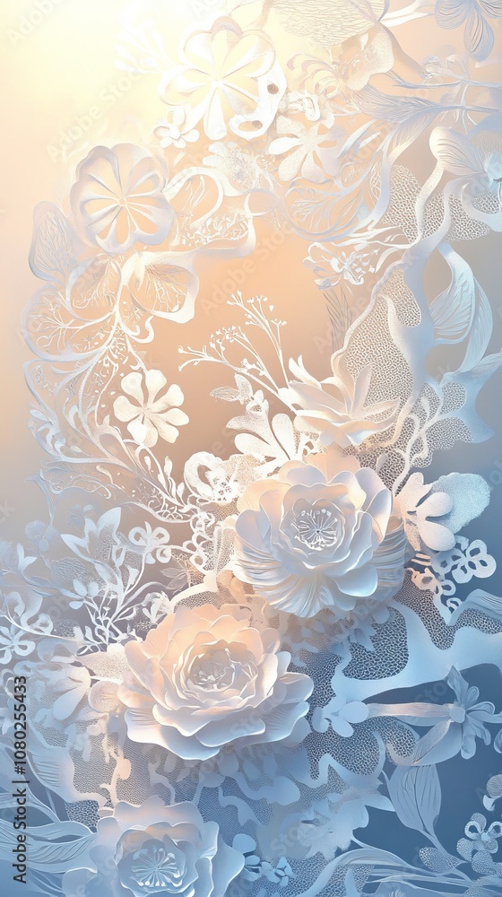 Poster this intricate lace design features elaborate floral patterns and a soft color gradient, offering el