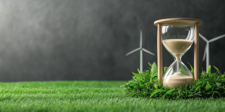 Sustainable future action eco-friendly environment nature concept green grass close-up view time management