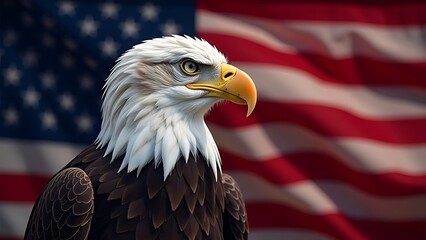 Eagle against the background of the American flag