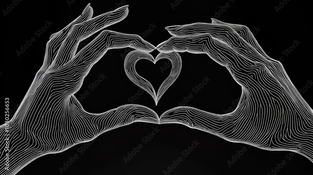 Poster two hands holding each other's fingers to create a heart shape, symbolizing love and affection