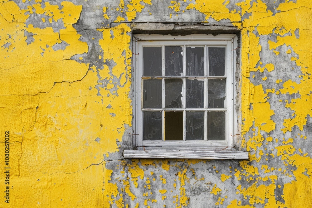 Poster a close-up view of a worn-out wall with peeling paint, suitable for use in interior design or renova