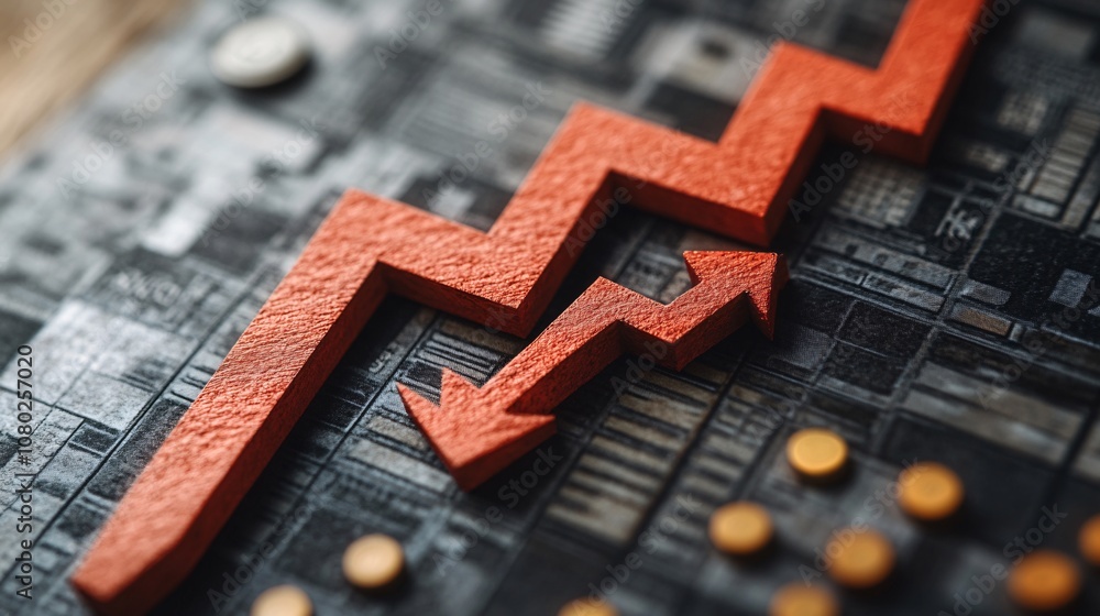 Poster image of a red downward graph arrow symbolizing financial loss and crisis bankruptcy concept with si