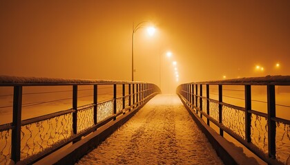 Fototapeta premium Lighting lanterns can be seen in the distance as a pedestrian crosses the street at night in the fog 3264