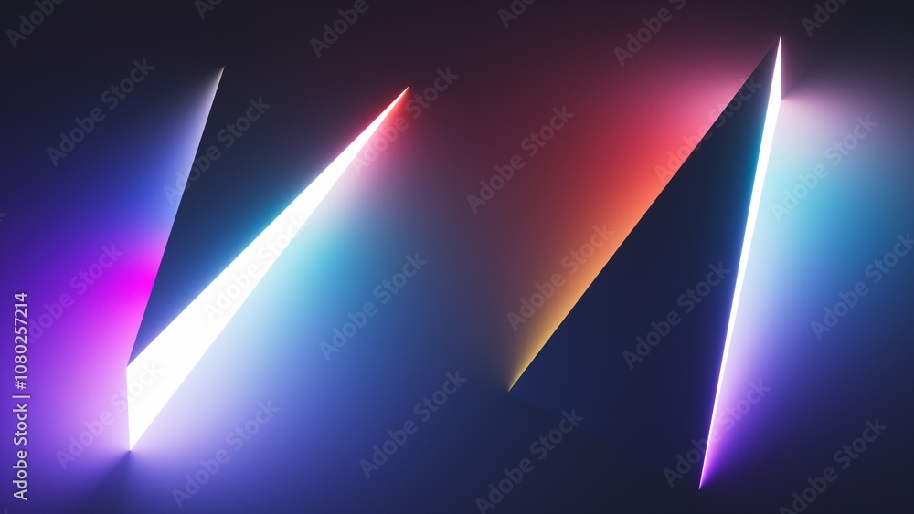 Poster 3d render, abstract neon background, sharp triangular spikes and zigzag shapes glowing with bright l